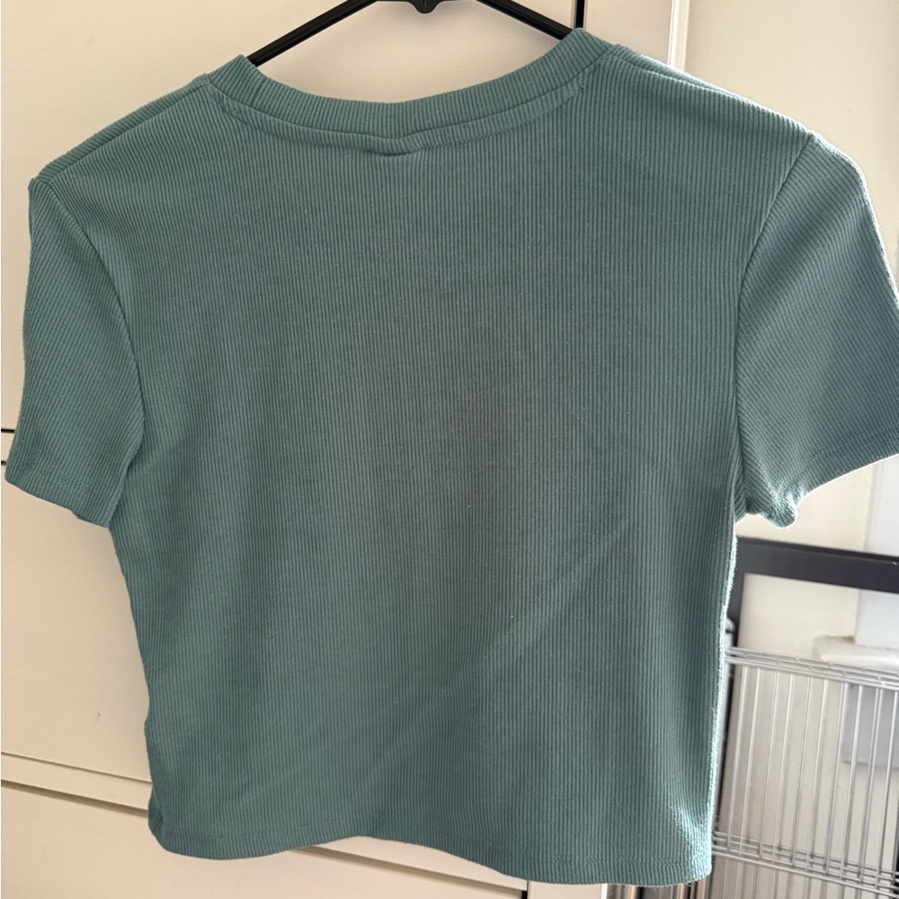 Women's Green Ribbed Top - Picture 2 of 3